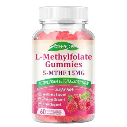 MEENCCD L-Methylfolate Gummies, Methylfolate Supplement, 5-MTHF Supplement - Active 5-MTHF - Supports Overall Wellness, Vegan, Raspberry Flavor, 60 Count