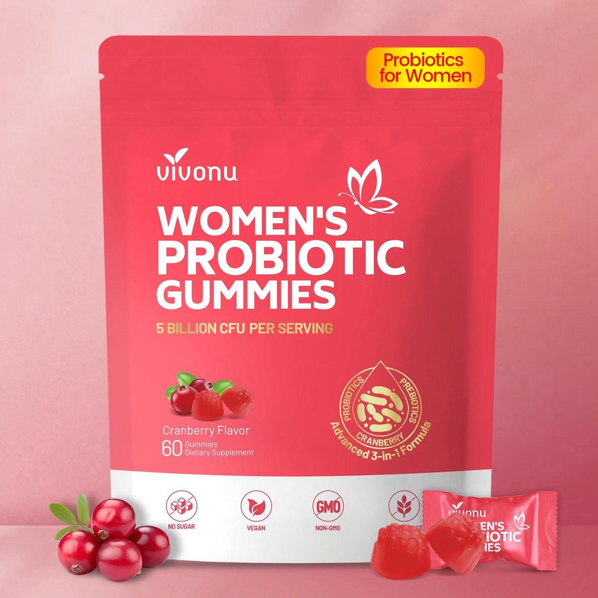 VivoNu Probiotics for Women, Women Probiotic Gummies, 500 Million CFUs, Fiber | Feminine Balance Gummies for Healthy Odour, Digestive Support and Gut Health + Vitamin C for Immune Support - 60 Gummies - görsel 2