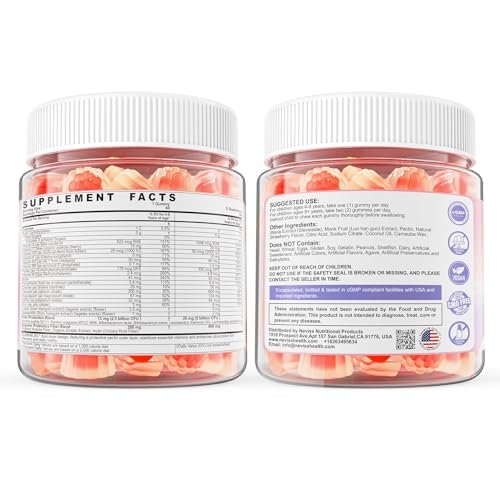 Kids Multivitamin Gummies + Calcium, Probiotics, Vitamin D3, C, Methylated B12 & Methylfolate, B6, A, K2, E, Zinc, Prebiotics for Children Ages 4+, Clean & Sugar Free, for Nutritional Support, 60 Count - görsel 7