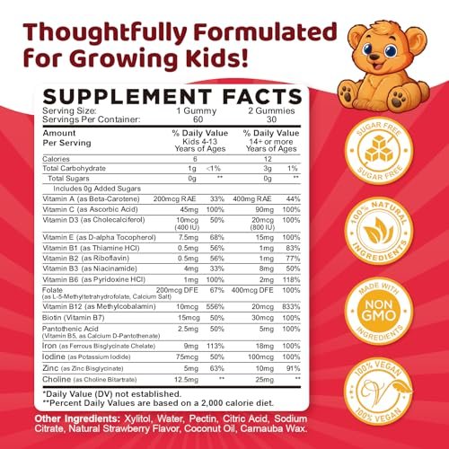 Iron Supplement Gummies for Kids, Kids Multivitamin with Iron Gummies - Zinc, Vitamin B Complex, A, C, D3, B12, Folate for Blood Builder & Energy Support, Iron Deficiency, Vegan Strawberry 60 Gummies - görsel 12