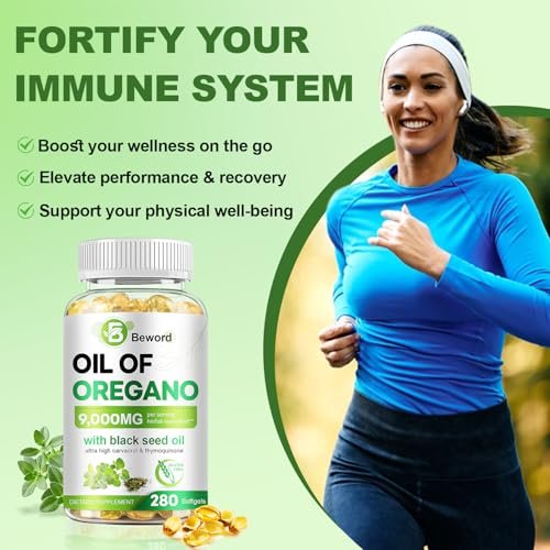 BEWORD Oil of Oregano with Black Seed Oil, 280 Softgels, 9000mg Per Serving – 2-in-1 Oregano Supplement for Immune Health with High Carvacrol & Thymoquinone | Plant-Based, Non-GMO - görsel 12