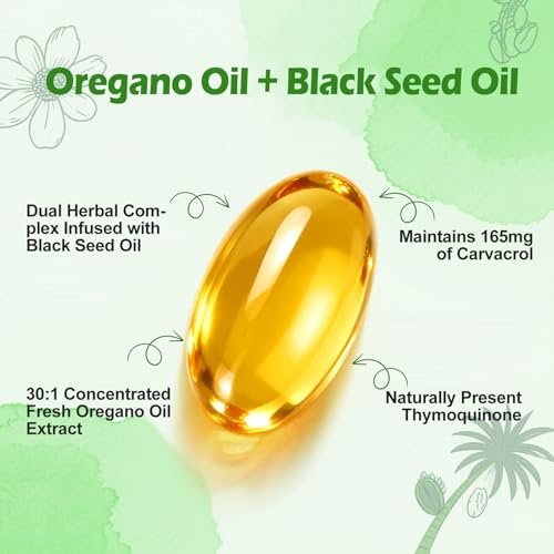 BEWORD Oil of Oregano with Black Seed Oil, 280 Softgels, 9000mg Per Serving – 2-in-1 Oregano Supplement for Immune Health with High Carvacrol & Thymoquinone | Plant-Based, Non-GMO - görsel 4