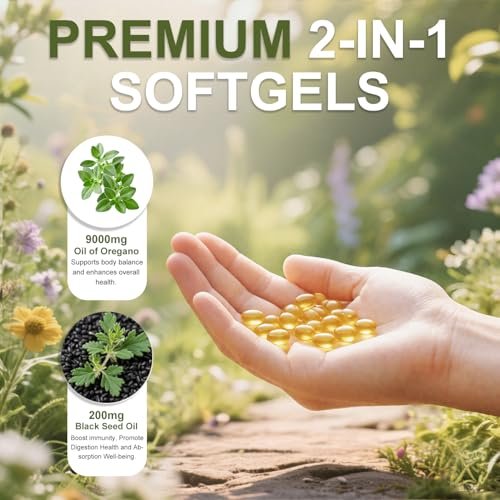BEWORD Oil of Oregano with Black Seed Oil, 280 Softgels, 9000mg Per Serving – 2-in-1 Oregano Supplement for Immune Health with High Carvacrol & Thymoquinone | Plant-Based, Non-GMO - görsel 9