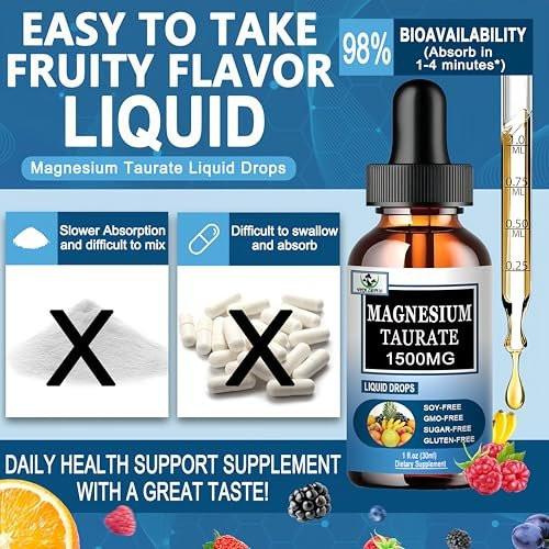 Magnesium Taurate Liquid Drops, High Absorption Magnesium Taurate 1500mg for Cardiovascular Health, Muscle, Joint, and Heart Health*, Liquid Magnesium Supplement for Adults Women & Men, 30 Servings - görsel 10