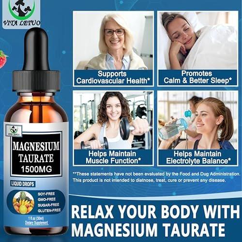 Magnesium Taurate Liquid Drops, High Absorption Magnesium Taurate 1500mg for Cardiovascular Health, Muscle, Joint, and Heart Health*, Liquid Magnesium Supplement for Adults Women & Men, 30 Servings - görsel 8