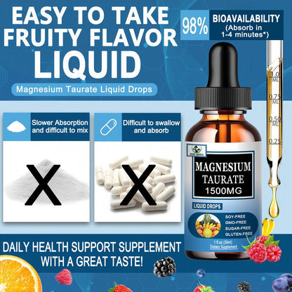 Magnesium Taurate Liquid Drops, High Absorption Magnesium Taurate 1500mg for Cardiovascular Health, Muscle, Joint, and Heart Health*, Liquid Magnesium Supplement for Adults Women & Men, 30 Servings