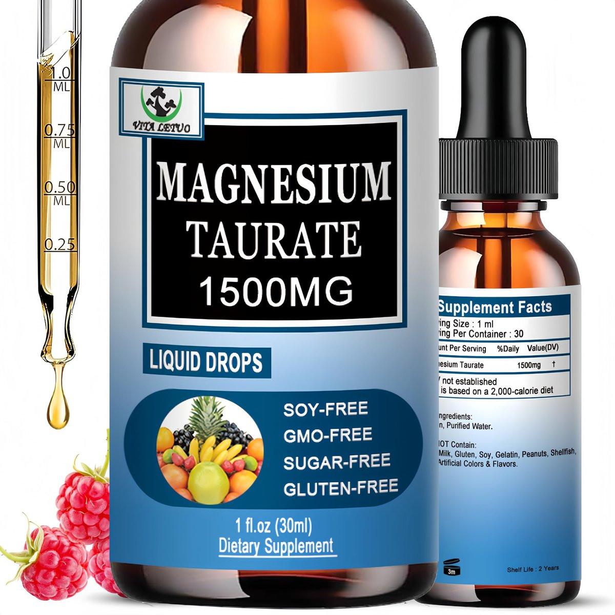 Magnesium Taurate Liquid Drops, High Absorption Magnesium Taurate 1500mg for Cardiovascular Health, Muscle, Joint, and Heart Health*, Liquid Magnesium Supplement for Adults Women & Men, 30 Servings - görsel 1