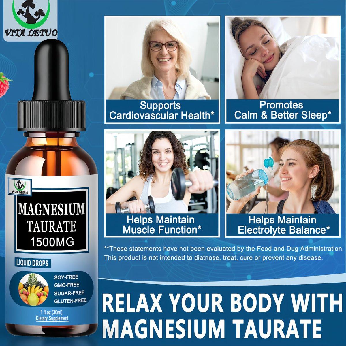 Magnesium Taurate Liquid Drops, High Absorption Magnesium Taurate 1500mg for Cardiovascular Health, Muscle, Joint, and Heart Health*, Liquid Magnesium Supplement for Adults Women & Men, 30 Servings - görsel 7