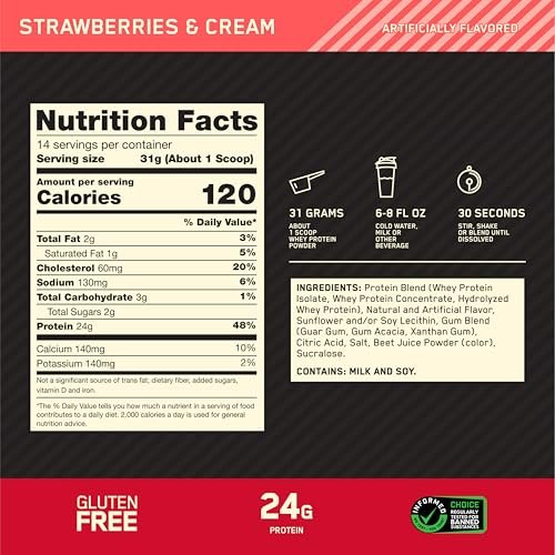Optimum Nutrition Gold Standard 100% Whey Protein Powder, Strawberries and Cream, 1 Pound (Pack of 1) - görsel 7