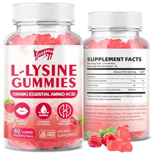 Saajoor L-Lysine 1000mg Gummies for Immune Support & Skin Health - Vegan, Gluten Free Amino Acid Supplement for Adults, Raspberry Flavor, 60 Gummies - görsel 8