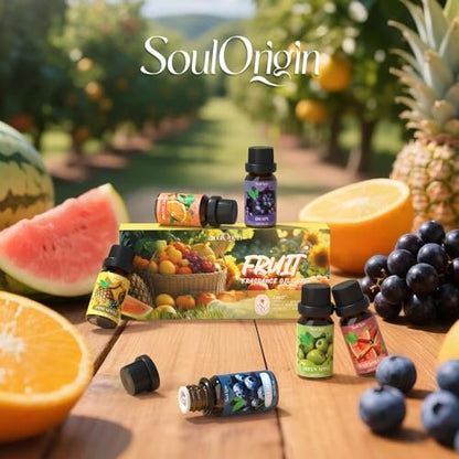 Soulorigin Fruit Essential Oils Set, Fragrance Oil Set for Diffuser, Scent Diffuser Oil for Candle Making- Pineapple, Sweet Orange, Grape, Green Apple, Blueberry, Watermelon