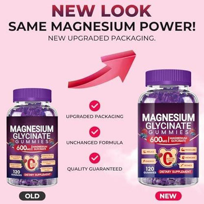 Magnesium Glycinate Gummies 600mg High Absorption, Manganese Glycinate for Women and Men with Vitamin D, B6, and CoQ10 for Adults & Kids, Magnesium for Calm Support & Sleep, 60 Days Supply