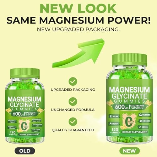 Magnesium Glycinate Gummies 600mg for Women and Men, High Absorption Magnesium Glycinate with Vitamin D, B6, and CoQ10 for Calm Support & Sleep, Sugar Free, Vegan, 60 Days Supply - görsel 1