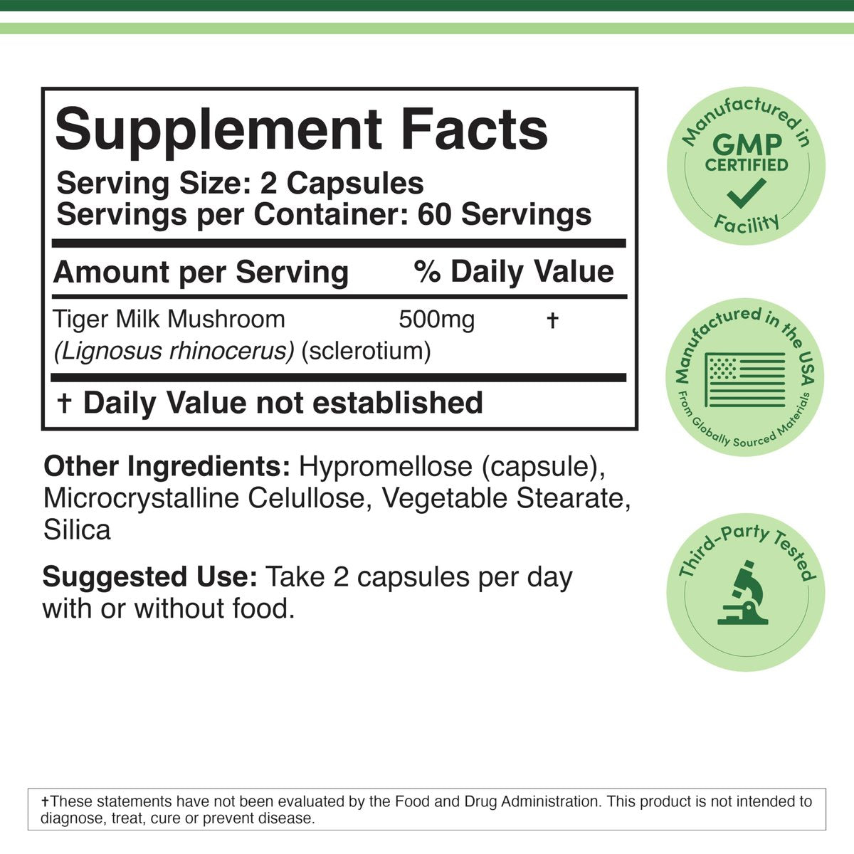 Double Wood Supplements Tiger's Milk Mushroom Supplement (Lignosus Fungi) 500mg per Serving, 120 Capsules – Antioxidant for Respiratory and Lung Health Support, Vegan Safe, Non-GMO - görsel 3