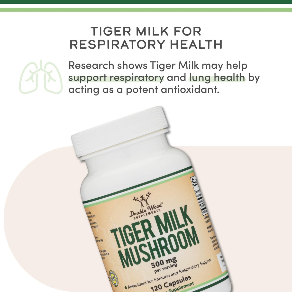 Double Wood Supplements Tiger's Milk Mushroom Supplement (Lignosus Fungi) 500mg per Serving, 120 Capsules – Antioxidant for Respiratory and Lung Health Support, Vegan Safe, Non-GMO - görsel 5