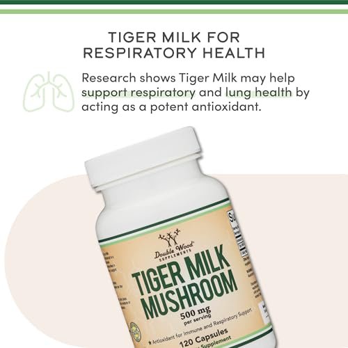 Double Wood Supplements Tiger's Milk Mushroom Supplement (Lignosus Fungi) 500mg per Serving, 120 Capsules – Antioxidant for Respiratory and Lung Health Support, Vegan Safe, Non-GMO - görsel 6