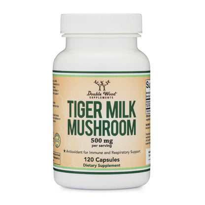 Double Wood Supplements Tiger's Milk Mushroom Supplement (Lignosus Fungi) 500mg per Serving, 120 Capsules – Antioxidant for Respiratory and Lung Health Support, Vegan Safe, Non-GMO