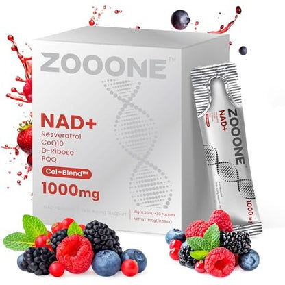 zooone NAD+ 1000mg Liquid Packets Supplement - NMN Supplement Alternative - Premium Nicotinamide Riboside & Resveratrol for Cellular Energy, Advanced NAD Booster for Men & Women (30 Pocket)