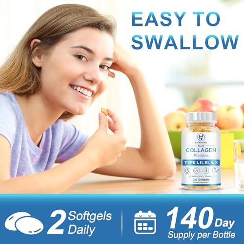 SIGNILIFE Multi Collagen Peptides for Women & Men, Hydrolyzed Collagen Peptides-Type I, II, III, V, X - with Hyaluronic Acid, Vitamin C, Biotin, Supports Skin Hair Nail, Non-GMO, 280 Softgels - görsel 3