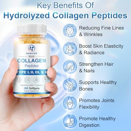 SIGNILIFE Multi Collagen Peptides for Women & Men, Hydrolyzed Collagen Peptides-Type I, II, III, V, X - with Hyaluronic Acid, Vitamin C, Biotin, Supports Skin Hair Nail, Non-GMO, 280 Softgels - görsel 7