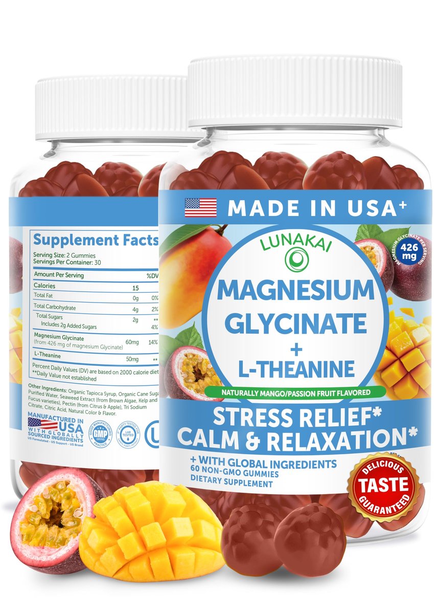 Lunakai USA Made Magnesium Glycinate Gummies with L-Theanine for Kids & Adults – 420mg Magnesium Supplement for Calm, Sleep & Stress Support, 60ct - görsel 8