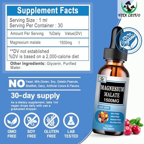 Magnesium Malate Liquid Drops | High Absorption Liquid Magnesium Supplement for Healthy Energy & Muscle Function Support - Magnesium Malate 1500mg for Adults Women & Men | Non-GMO - 30 Servings - görsel 1