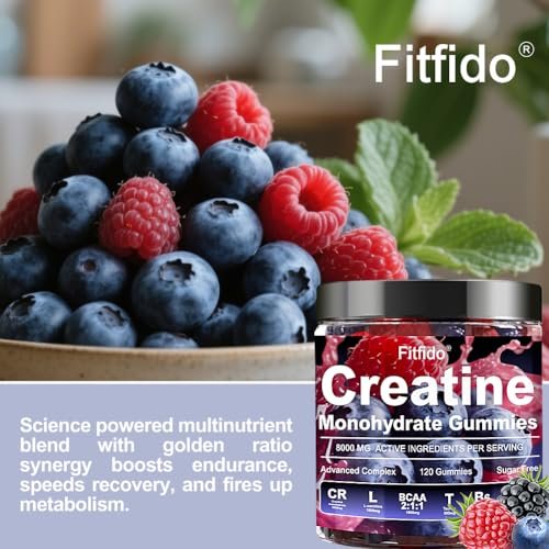 Creatine Monohydrate Gummies Complex 5000mg for Men and Women, Containing L-carnitine & Taurine, Build Muscle, Boost Energy, Faster Recovery, Sugar Free & Vegan, Raspberry & Blackberry, 120 Count - görsel 5