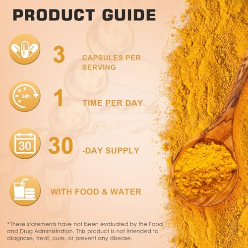 Turmeric Curcumin 1800mg with 95% Curcuminoids & Black Pepper – High Absorption Formula for Joint, Inflammation & Immune Support – Extra Strength, Vegan, Non-GMO – 90 Capsules - görsel 4