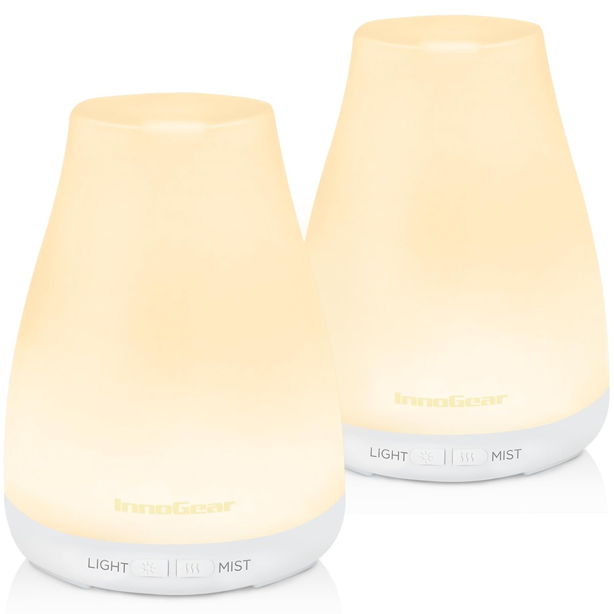 InnoGear Essential Oil Diffuser, 2 Pack Ultrasonic Diffusers for Home Aromatherapy Humidifier for Bedroom Room 7 Colors LED 2 Mist Mode Auto Off, Basic White - görsel 2