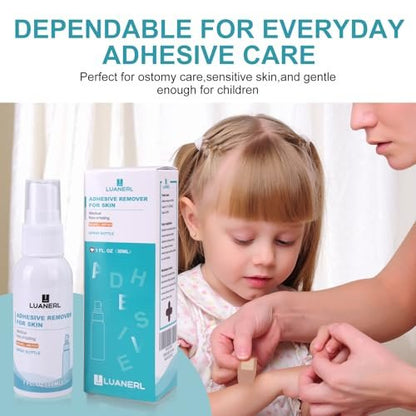 Adhesive Remover for Skin Spray Bandage & Surface & Ostomy Supplies No Sting - Sensitive Skin - All Natural, 30 ml Bottle
