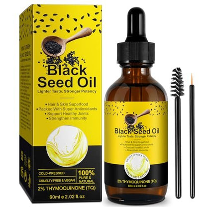 Organic Black Seed Oil - 100% Pure Unrefined, Natural Cold Pressed Black Seed Oil with 2% TQ and a Dynamic Harmony of Omegas 3, 6, 9 Antioxidant, Immune Boost, Joints, Skin & Hair 2.02 Fl Oz (1 Pack)