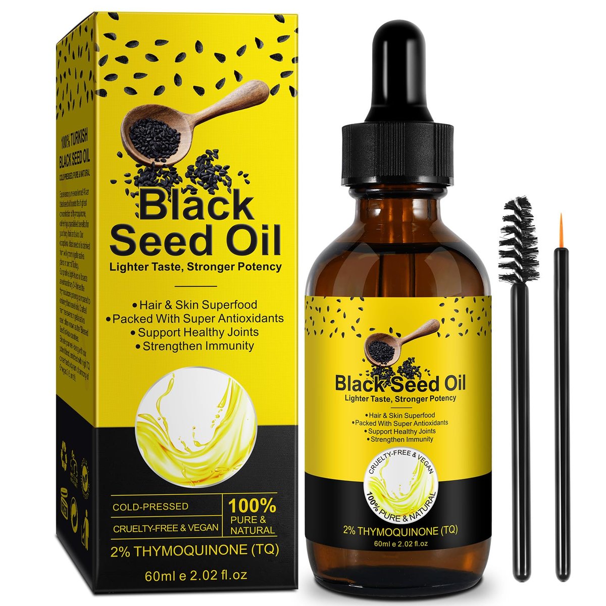 Organic Black Seed Oil - 100% Pure Unrefined, Natural Cold Pressed Black Seed Oil with 2% TQ and a Dynamic Harmony of Omegas 3, 6, 9 Antioxidant, Immune Boost, Joints, Skin & Hair 2.02 Fl Oz (1 Pack) - görsel 1