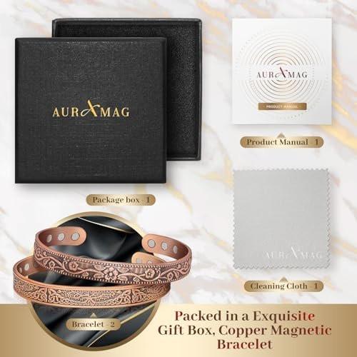 Copper Bangle for Women, Magnetic Cuff Bangle with 3500 Gauss Magnets, 100% Pure Copper Jewelry with Gift Box (Set of 2) - görsel 13