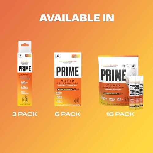 PRIME Rapid Rehydration Electrolyte Powder Sticks, Glacier Orange, Sugar Free Hydration Drink Mix with Sodium, Potassium, Magnesium & B Vitamins to Replenish Fluids, Caffeine Free, 16 Count - görsel 8