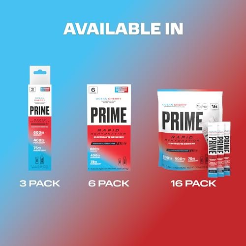 Prime Rapid Rehydration Electrolyte Powder Sticks, Ocean Cherry, Sugar Free Hydration Drink Mix with Sodium, Potassium, Magnesium & B Vitamins to Replenish Fluids, Caffeine Free, 16 Count - görsel 9