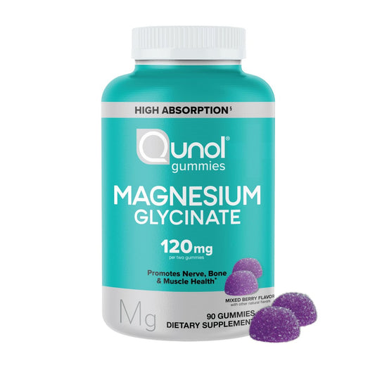 Qunol Magnesium Glycinate Gummies, 120mg of Magnesium Glycinate, High Absorption, Mixed Berry, 90 Count (Pack of 1)