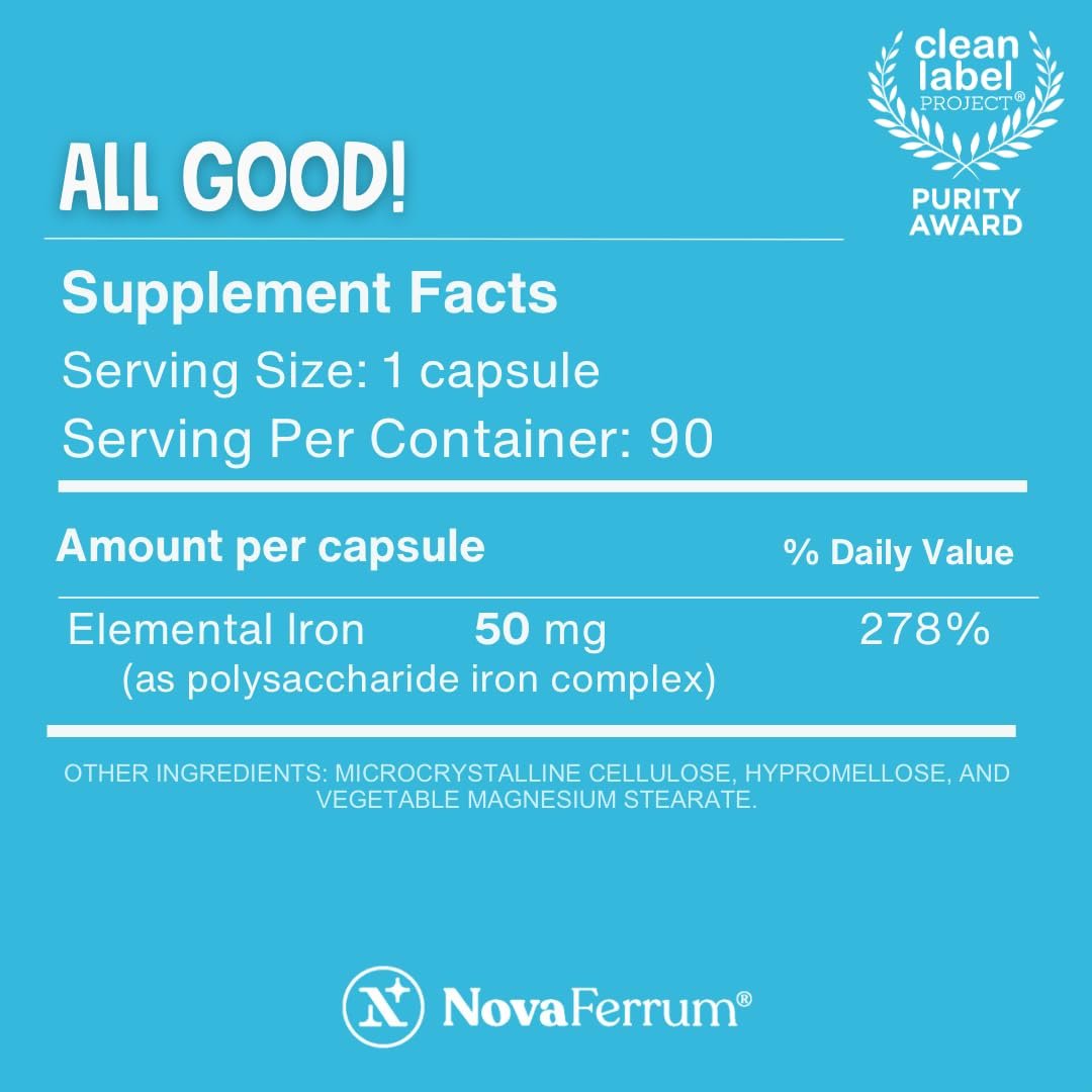 NovaFerrum All Good | Iron Capsule Supplements for Adults | Anemia | 50mg of Iron | 30 Servings | Sugar Free - görsel 5