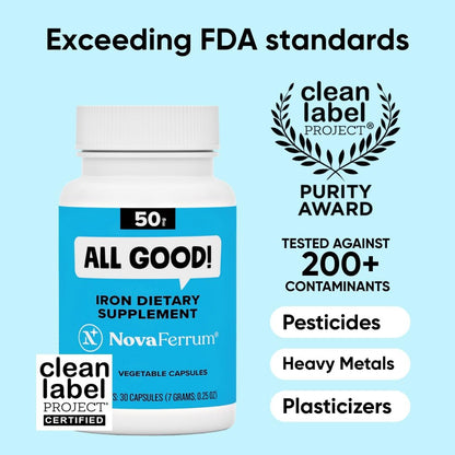 NovaFerrum All Good | Iron Capsule Supplements for Adults | Anemia | 50mg of Iron | 30 Servings | Sugar Free