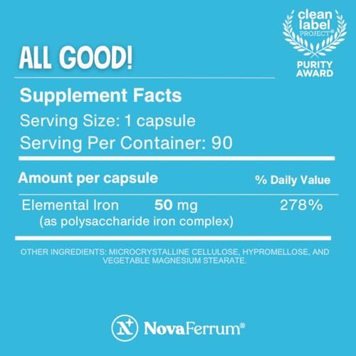 NovaFerrum All Good | Iron Capsule Supplements for Adults | Anemia | 50mg of Iron | 30 Servings | Sugar Free - görsel 6