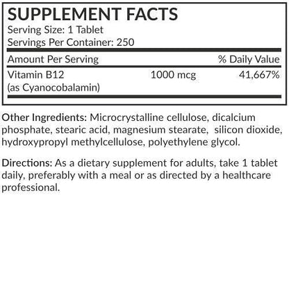 Futurebiotics Vitamin B12 1000mcg Vegetarian Friendly Non-GMO, 250 Tablets