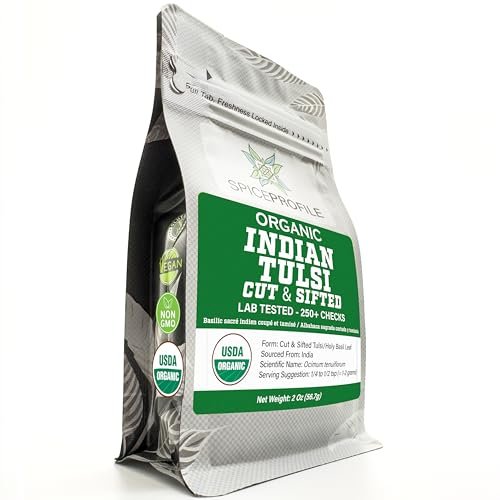 Spice Profile USDA Organic Indian Tulsi/Holy Basil Cut & Sifted, 2 oz, Lab Tested for Heavy Metals, Ocimum sanctum, Albahaca Sagrada - görsel 8