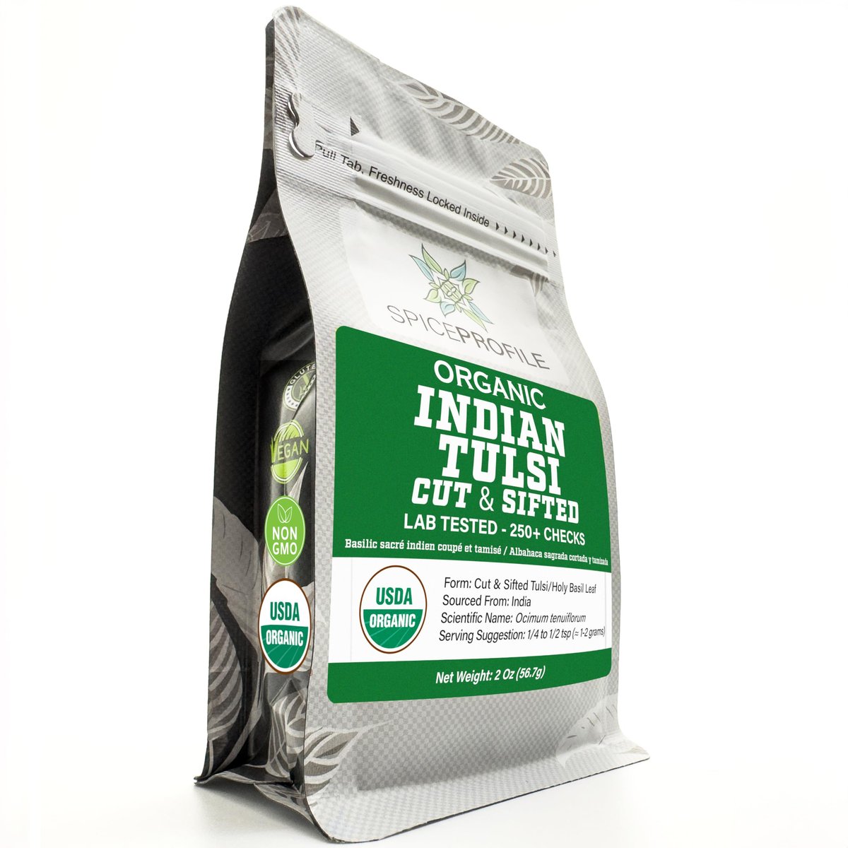 Spice Profile USDA Organic Indian Tulsi/Holy Basil Cut & Sifted, 2 oz, Lab Tested for Heavy Metals, Ocimum sanctum, Albahaca Sagrada - görsel 1