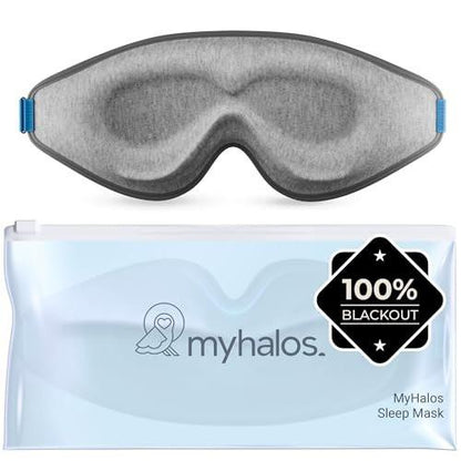 MyHalos® Sleep Mask – 3D Blackout Eye Mask for Women & Men, Side Sleepers, Zero Pressure Memory Foam Eyelash Friendly, Breathable, Award-Winning Sleep Aid for Travel (Grey)