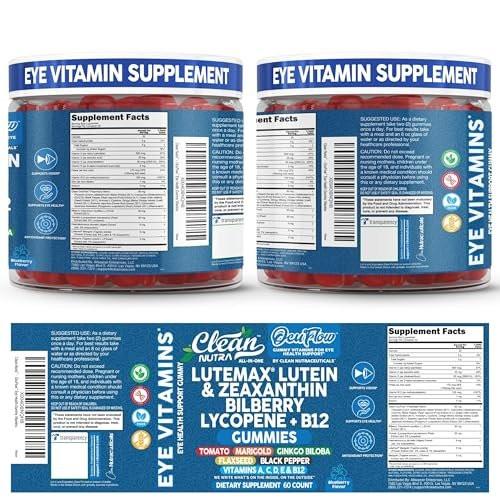Clean Nutra Lutein and Zeaxanthin Eye Vitamins Gummies + Bilberry for Eyes Vision Support Ginkgo Biloba Marigold, Vitamin B12 Flaxseed Black Pepper CoQ10 Vitamin A l 60 Count B OcuFlow - görsel 2