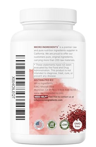 Micro Ingredients Red Yeast Rice with CoQ10 1200mg, 240 Veggie Capsules | Cholesterol Support & Heart Health Supplements | 4-in-1 with Flush Free Niacin & Fat Soluble Vitamin C | Filler Free, Non-GMO