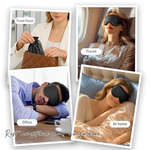 Umisleep Sleep Mask for 100% Pure Mulberry Silk, 22 Momme 6A Soft Eye Masks for Sleep, Adjustable Sleep Masks for Women Men, Light Blocking Sleeping Mask, Silk Eye Mask for Sleeping, Blindfold, Black - görsel 14