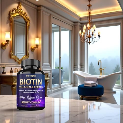 StrongVit Biotin with Hyaluronic Acid, Keratin and Collagen Supplements - 10000mcg for Hair Growth Women and Men - Hair Skin and Nails Vitamins - 120 Capsules - görsel 16