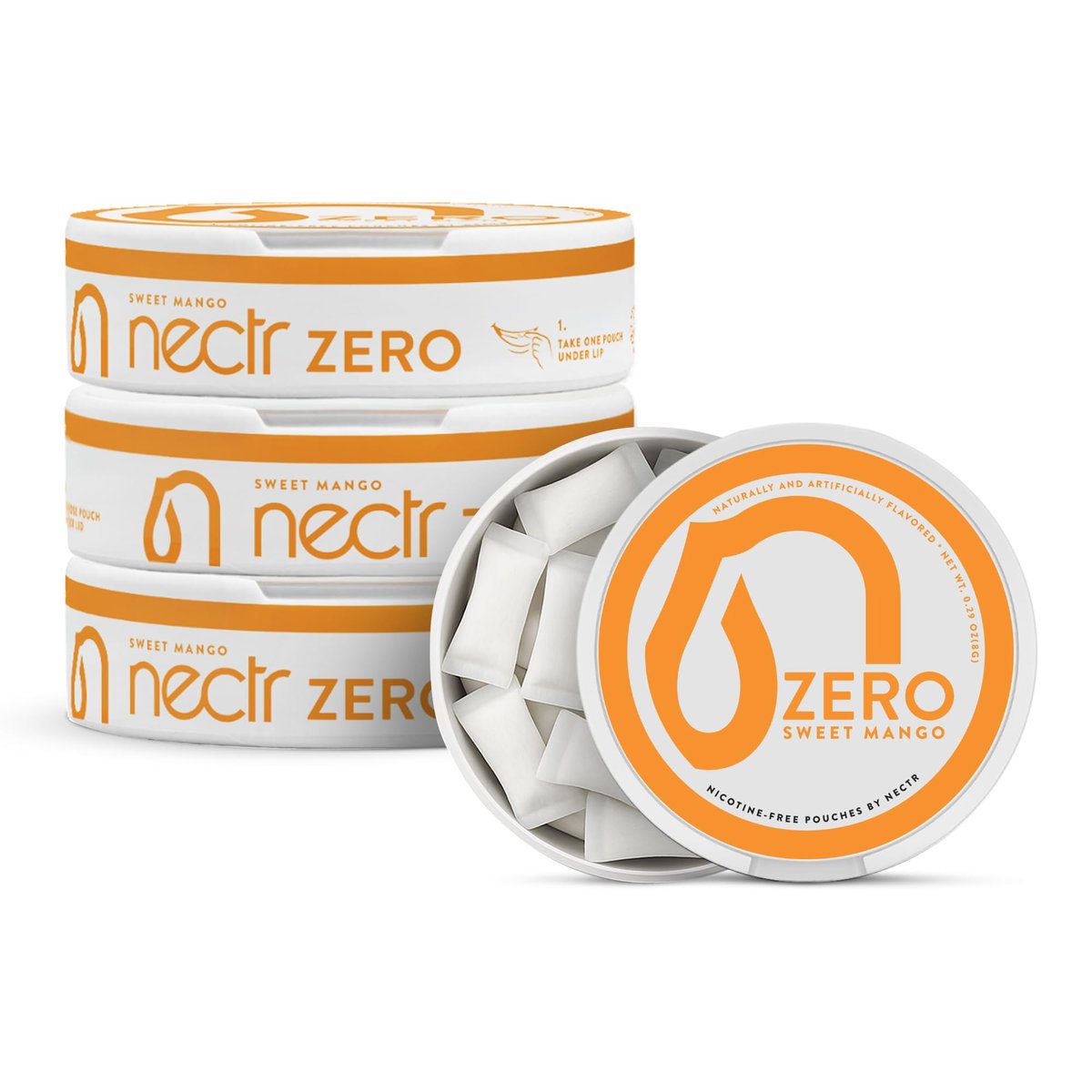 Nectr Energy Zero Pouches - No Caffeine, No Sugar, Zero Calories Mini Pouches for Oral Fixation and Stress Relief - 4 Pucks of 20 - Sweet Mango Flavor - görsel 1