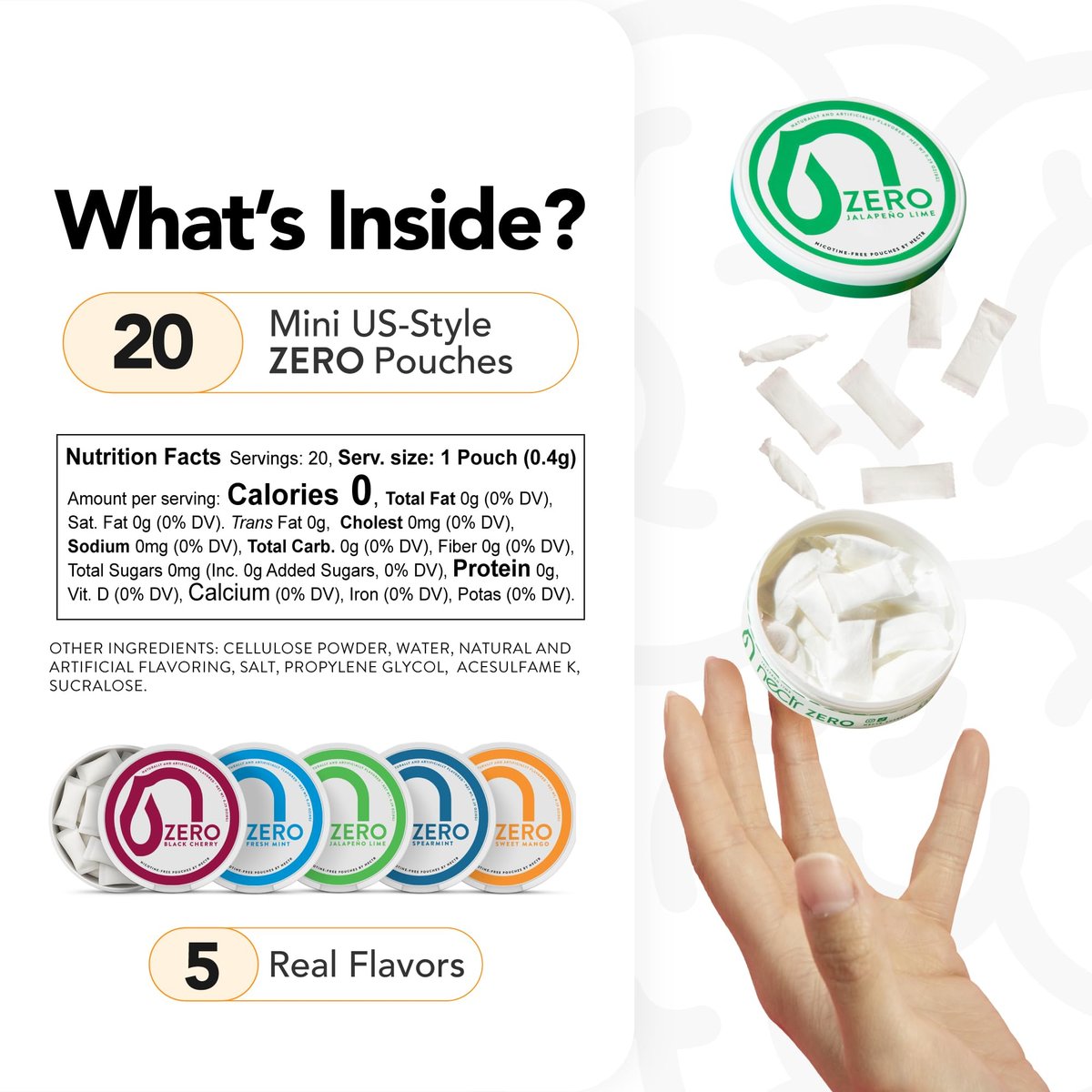 Nectr Energy Zero Pouches - No Caffeine, No Sugar, Zero Calories Mini Pouches for Oral Fixation and Stress Relief - 4 Pucks of 20 - Sweet Mango Flavor - görsel 9