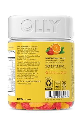 OLLY Kids Multivitamin Gummy Worms, Overall Health and Immune Support, Vitamins and Minerals A, C, D, E, Bs and Zinc, Kids Chewable Supplement, Sour Fruit Punch, 45 Day Supply - 100 Count - görsel 1